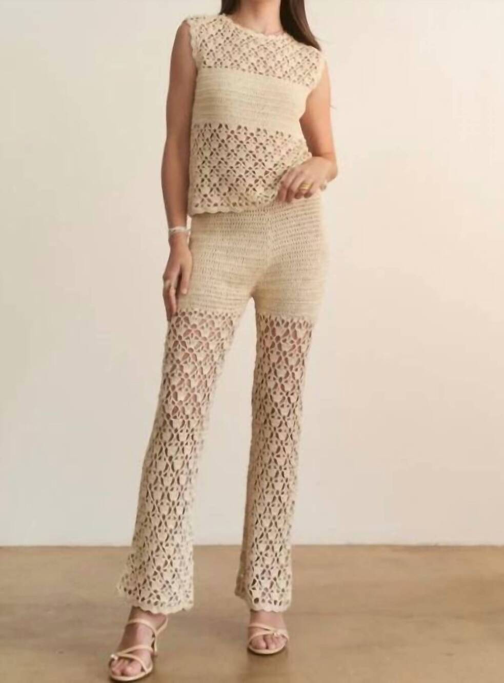 NEW HERSY sandy sleeveles top and high waist pants set in beige